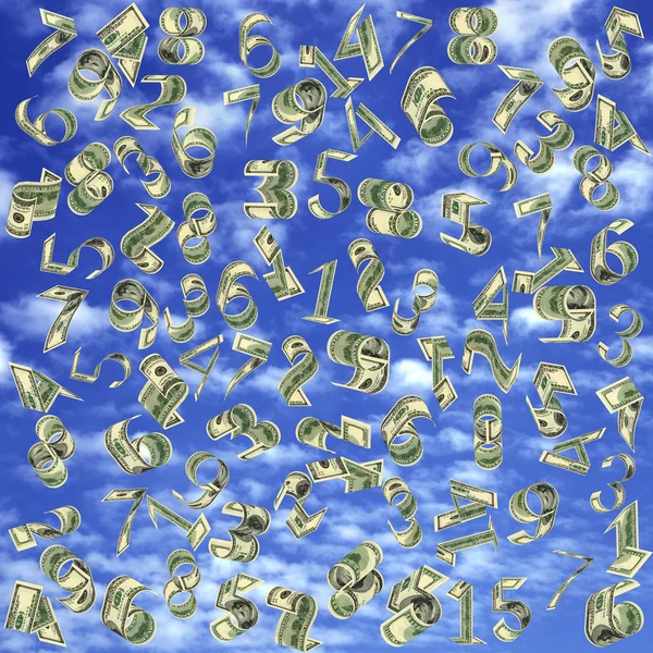 Долари як цифри падають з неба — стокове фото