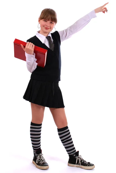 Girl holds the red book — Stock Photo, Image
