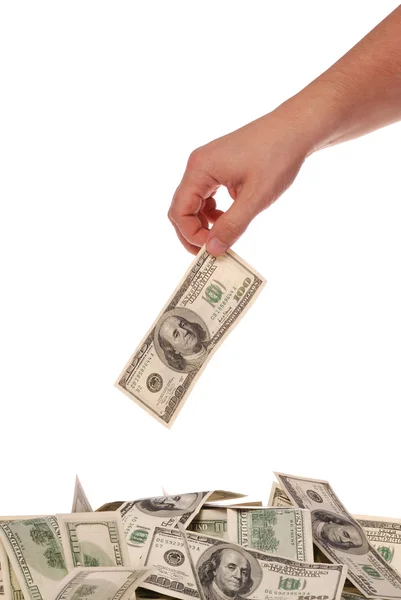Hand throws hundred dollars — Stock Photo, Image