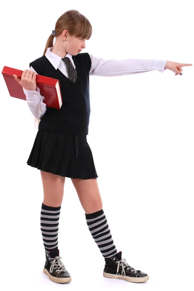 Mädchen hält das rote Buch in der Hand — Stockfoto