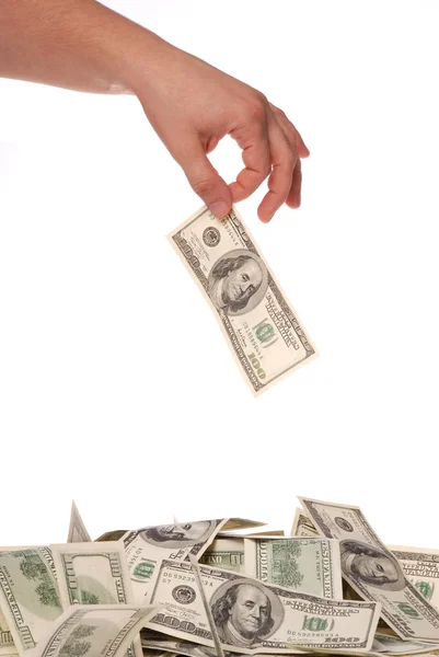 Hand throws hundred dollars — Stock Photo, Image