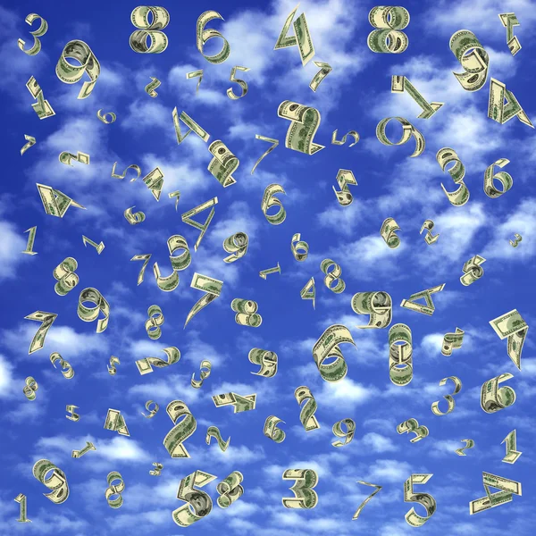 Dolarů jako postavy padají z oblohy. — Stock fotografie