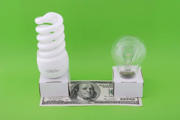 Luminescente e lâmpada elétrica — Fotografia de Stock