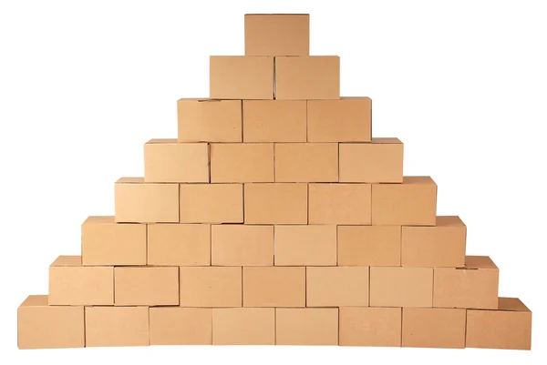 Cajas Cartón Pirámide Cajas Sobre Fondo Blanco —  Fotos de Stock