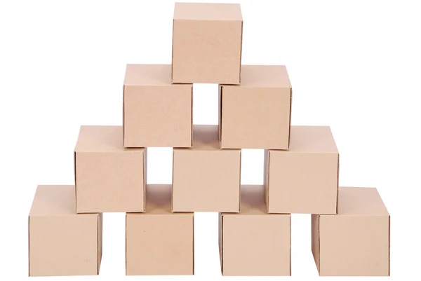 Kartong Boxes Pyramid Från Lådor Vit Bakgrund — Stockfoto