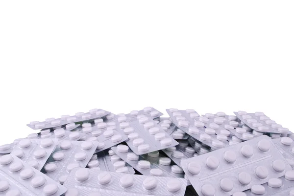 Duże Sterty Tabletek Białym Tle — Zdjęcie stockowe
