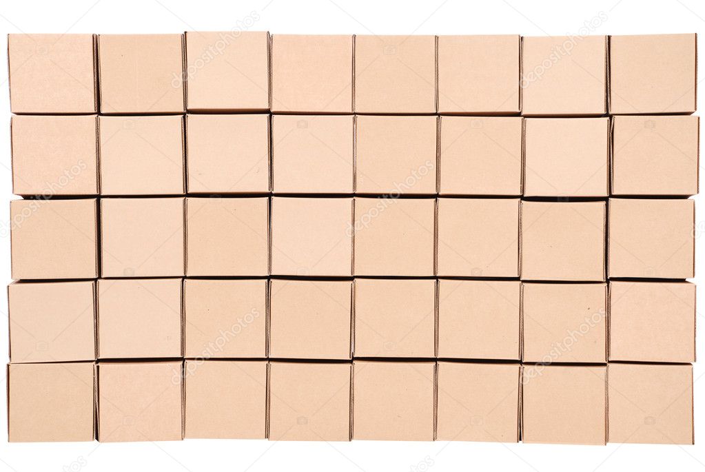 Stack of carton boxes package on white background with clipping path