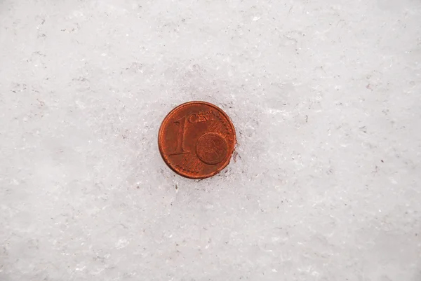 Lost coins on a snow — Stock Photo, Image