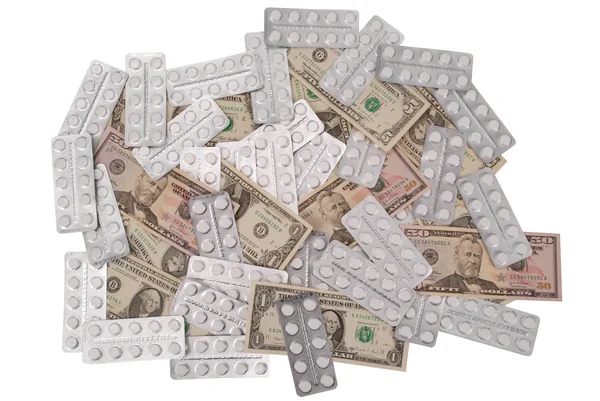 Dollars Tabletten Afwisselend Een Witte Achtergrond — Stockfoto