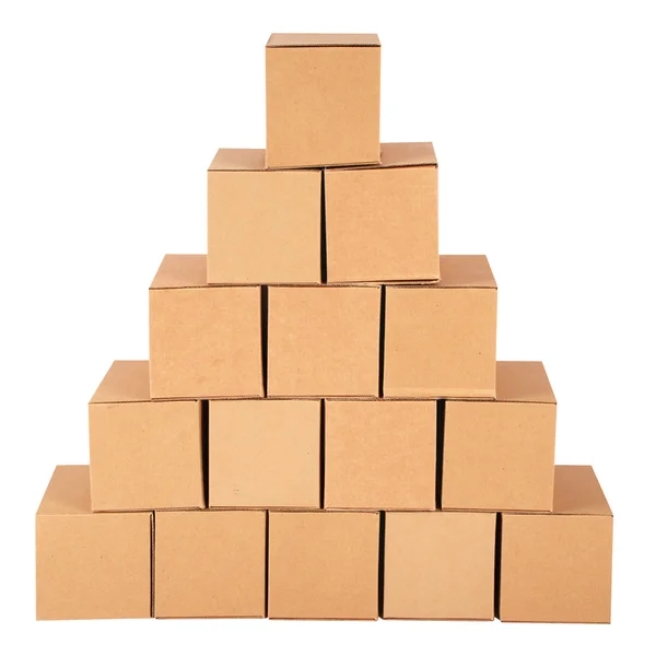 Kartong Boxes Pyramid Från Lådor Vit Bakgrund — Stockfoto