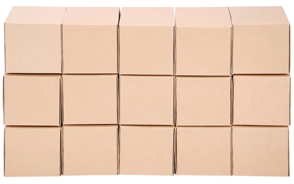Caixas Papelão Pirâmide Caixas Sobre Fundo Branco — Fotografia de Stock