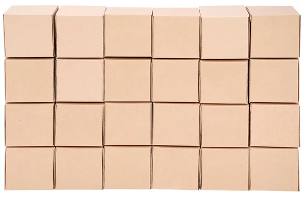 Stapel Van Kartonnen Dozen Pakket Witte Achtergrond Met Uitknippad — Stockfoto