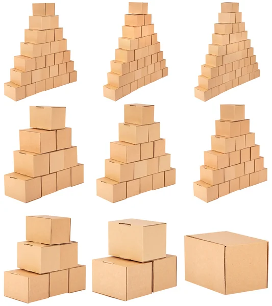 Lepenkové Boxes Pyramid Krabic Bílém Pozadí — Stock fotografie