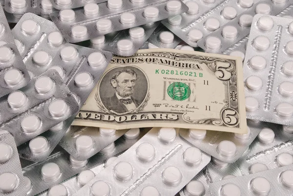 Eine Dollar Banknote Liegt Auf Einem Hintergrund Aus Tablets — Stockfoto