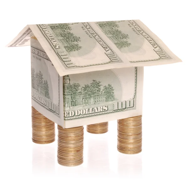 Ház Dollárt Költségek Érméket Árvíz Biztosítási Fehér Háttér — Stock Fotó