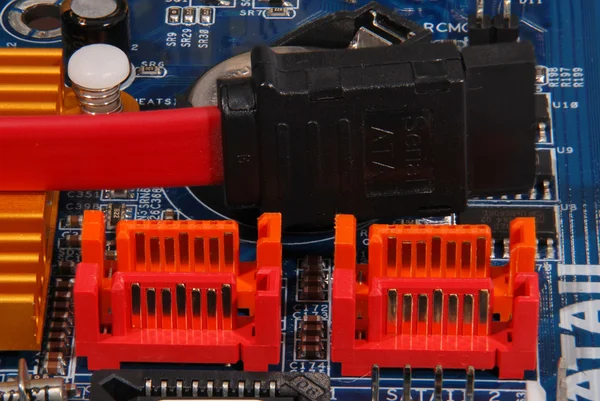 Sata Socket Close Blue Computer Circuit — Stock Photo, Image