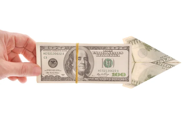 Arrow Hand Made Dollars Isolated White — Stock Photo, Image