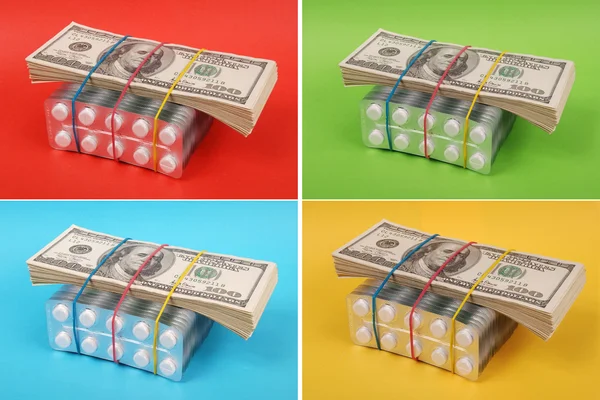 Eine Packung Dollars Liegt Auf Der Verpackung Weißer Tabletten Auf — Stockfoto