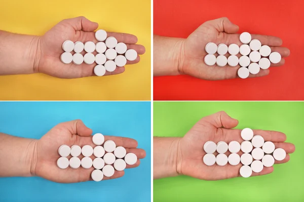 Seta Combinada Partir Comprimidos Brancos Seta Põe Uma Mão Quatro — Fotografia de Stock