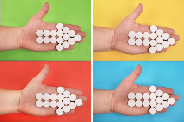 Pijl Gecombineerd Uit Witte Tabletten Pijl Legt Een Hand Vier — Stockfoto