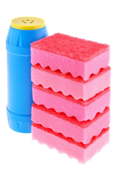 Sponges and a bottle of a cleaner — Stock Photo, Image