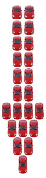 Red cars in the form of an arrow — Stock Photo, Image