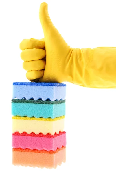 Gumowe rękawice i gąbki — Zdjęcie stockowe