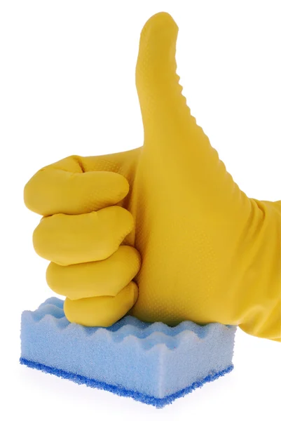 Gumowe rękawice i niebieskie gąbki — Zdjęcie stockowe