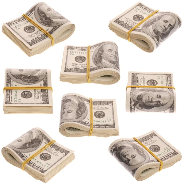 Beyaz arka plan üzerinde para dokuz paket — Stok fotoğraf