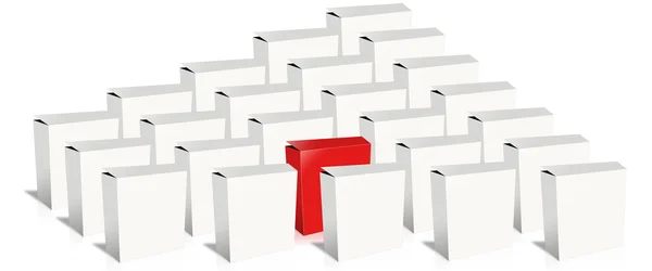 多くのボックス、1 つだけの赤. — ストック写真
