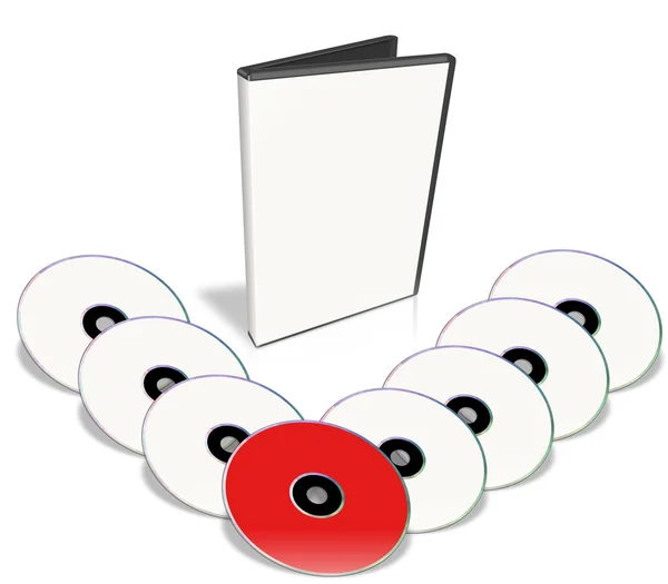 Viele weiße DVDs, nur eine rote. — Stockfoto