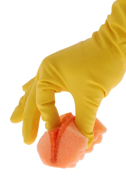 Luva de borracha e esponja laranja — Fotografia de Stock