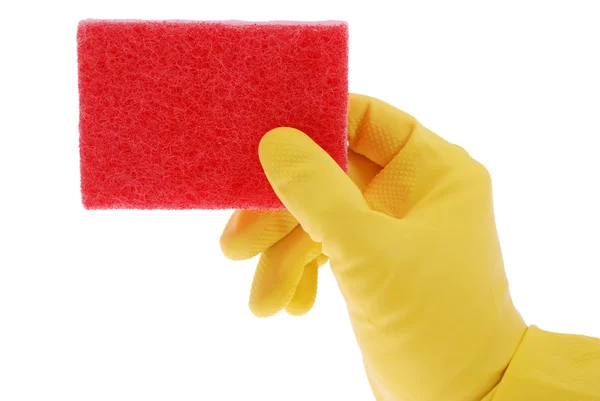 ゴム手袋と赤色のスポンジ — ストック写真