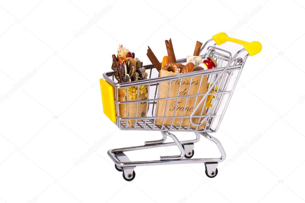 Shopping cart with a bags; clipping path