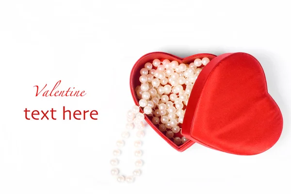 Pearl Necklace Gift Red Box White Background — Stock Photo, Image