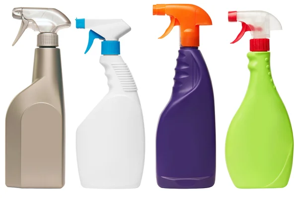 Zestaw czterech spray butelkach — Zdjęcie stockowe