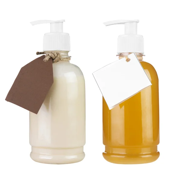 Two plastic bottles of body care — Stock Photo, Image