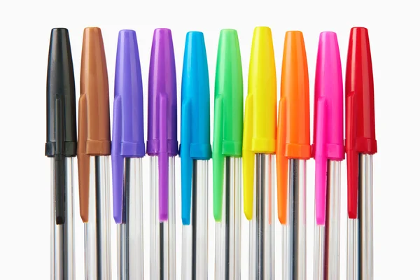 Набір різнокольорових кулькових ручок — стокове фото