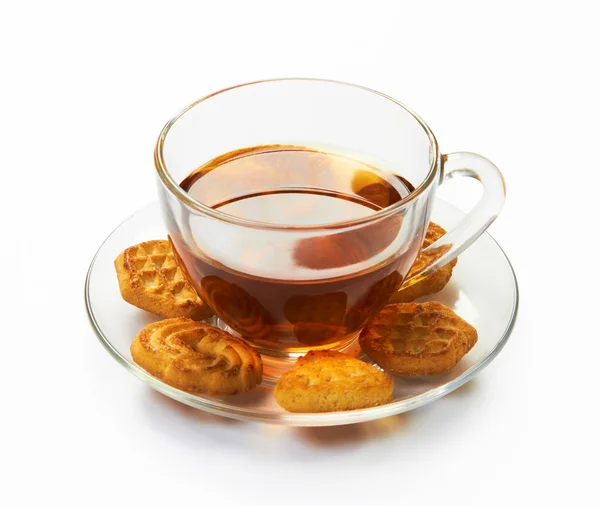 Taza de té caliente con galletas — Foto de Stock