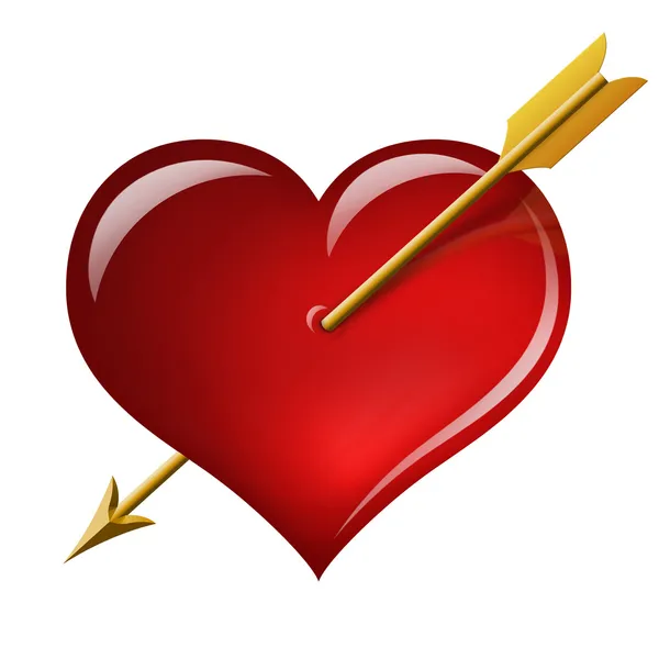 Rött hjärta med en pil av cupid — Stockfoto