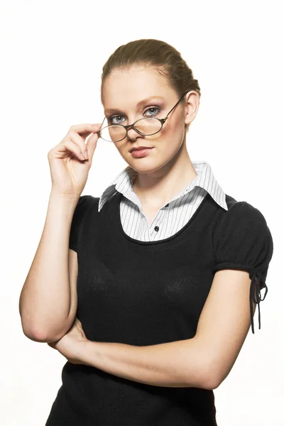 Portrait Young Woman Spectacles Isolated White Background Stock Photo