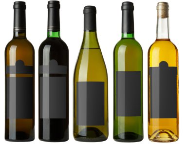 Set 5 bottles with black labels clipart