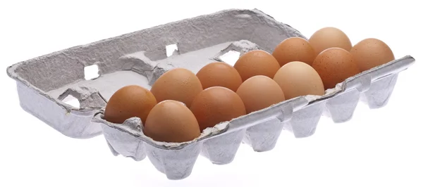 Karton mit braunen Eiern — Stockfoto