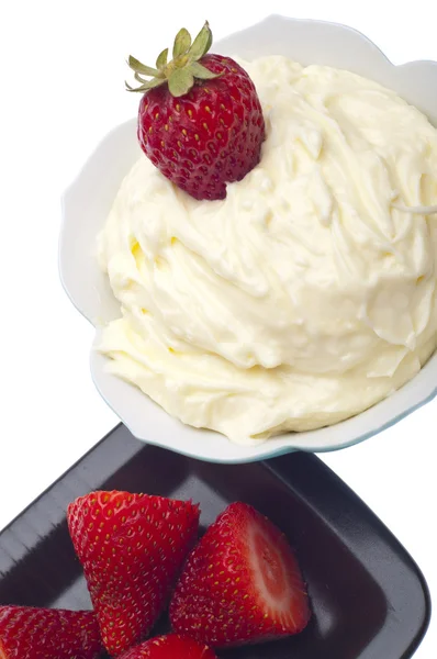Lemon Dessert Dip with a Fresh Strawberry — Stock Photo, Image