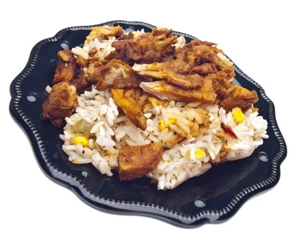 Ekologisk bbq fläsk och ris måltid — Stockfoto