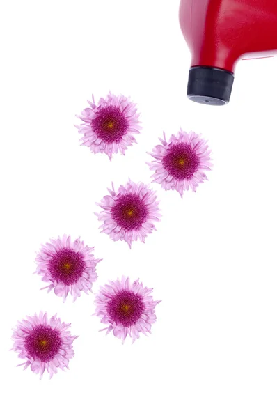 Lata de óleo derramando flores — Fotografia de Stock