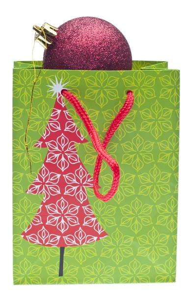Wakacyjny prezent torba z czerwonym ornamentem — Zdjęcie stockowe