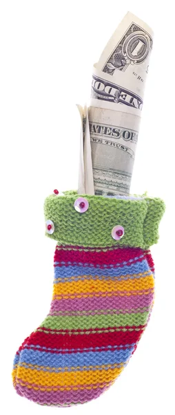 Holiday Stocking Sock Filled with American Dollar Currency — Stock Photo, Image