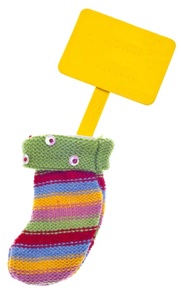 Holiday Stocking Sock with Blank Sign for Message — Stock Photo, Image