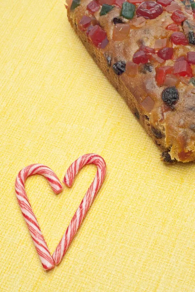 Holiday Fruit Cake with Candy Cane Candies — Stock Photo, Image